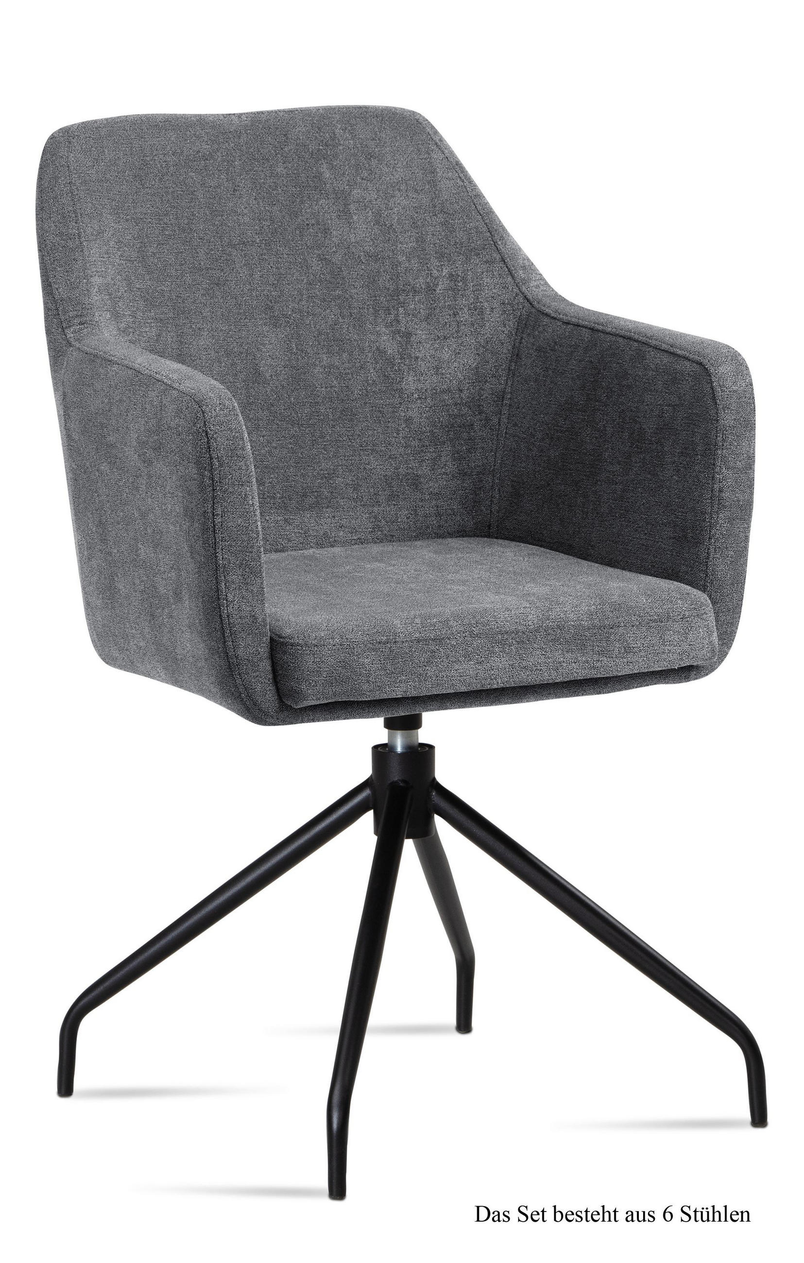 ARMLEHNSTUHL drehbar (6er-Set) Donnie 57x87x60 Schwarz/Grau - Schwarz/Grau, Kunststoff (60/87/57cm) - 58aufmkessel