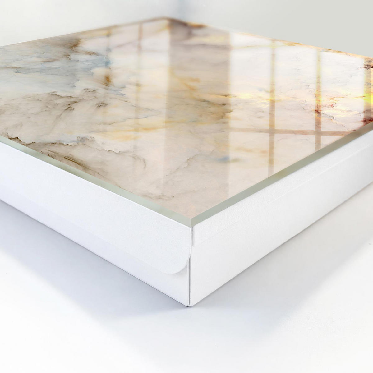 SCHLÜSSELBOX Weiß 30x30 cm – Türöffnung nach rechts - Marmor-Eleganz - Beige, Metall (30/30/5cm) - TULUP