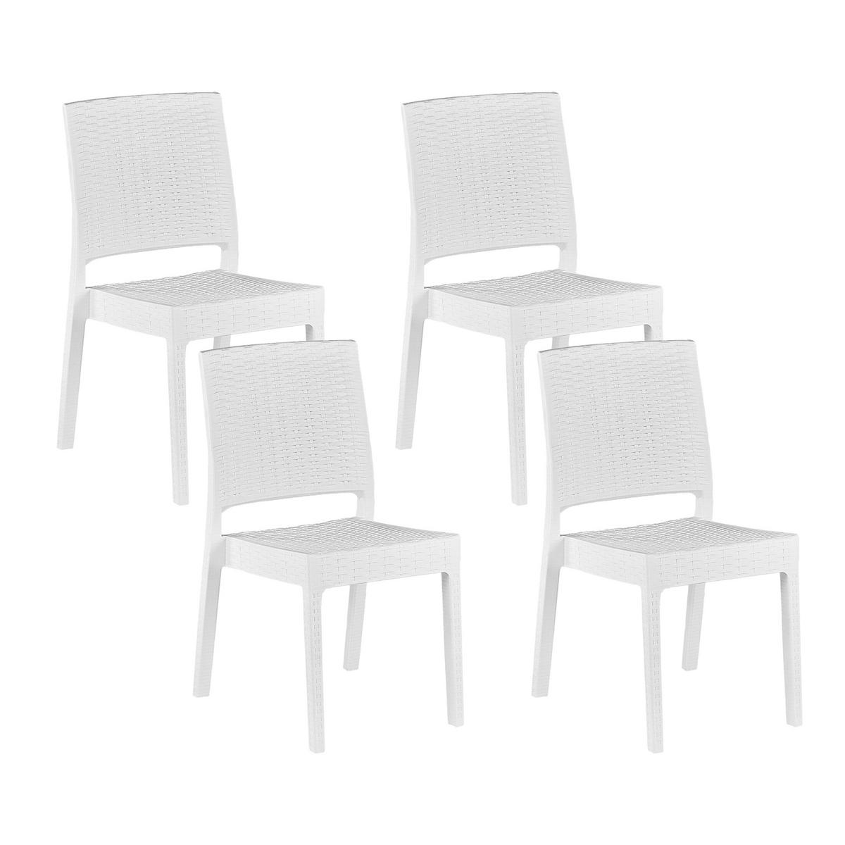 GARTENSTUHL 4er-Set Rattanoptik weiß Fossano - Weiß, Kunststoff (60/89/47cm) - Beliani