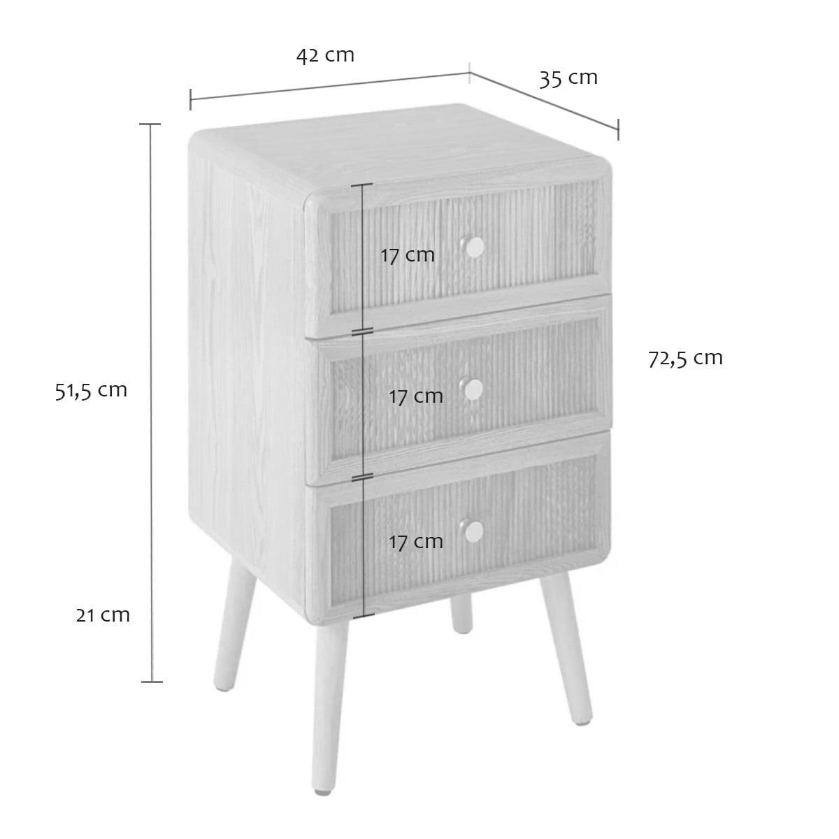 NACHTTISCH mit 3 Schubladen und lamellenartiger Front 35/71/42 cm - Eschefarben, Holzwerkstoff (35/71/46cm) - Calicosy
