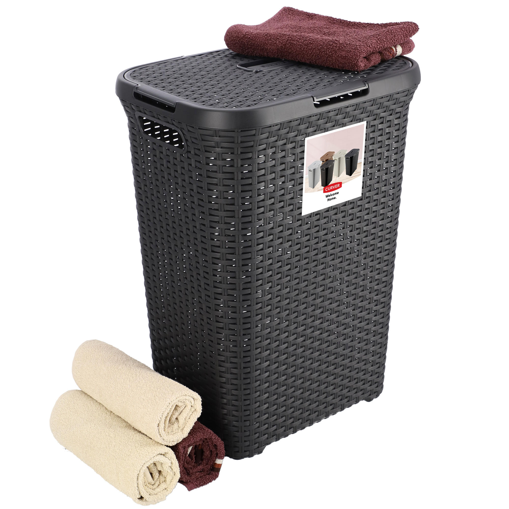 WÄSCHEKORB mit Deckel 60L - Schwarz, Kunststoff (44/61cm) - KADAX