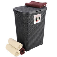 WÄSCHEKORB mit Deckel 60L - Schwarz, Kunststoff (44/61cm) - KADAX