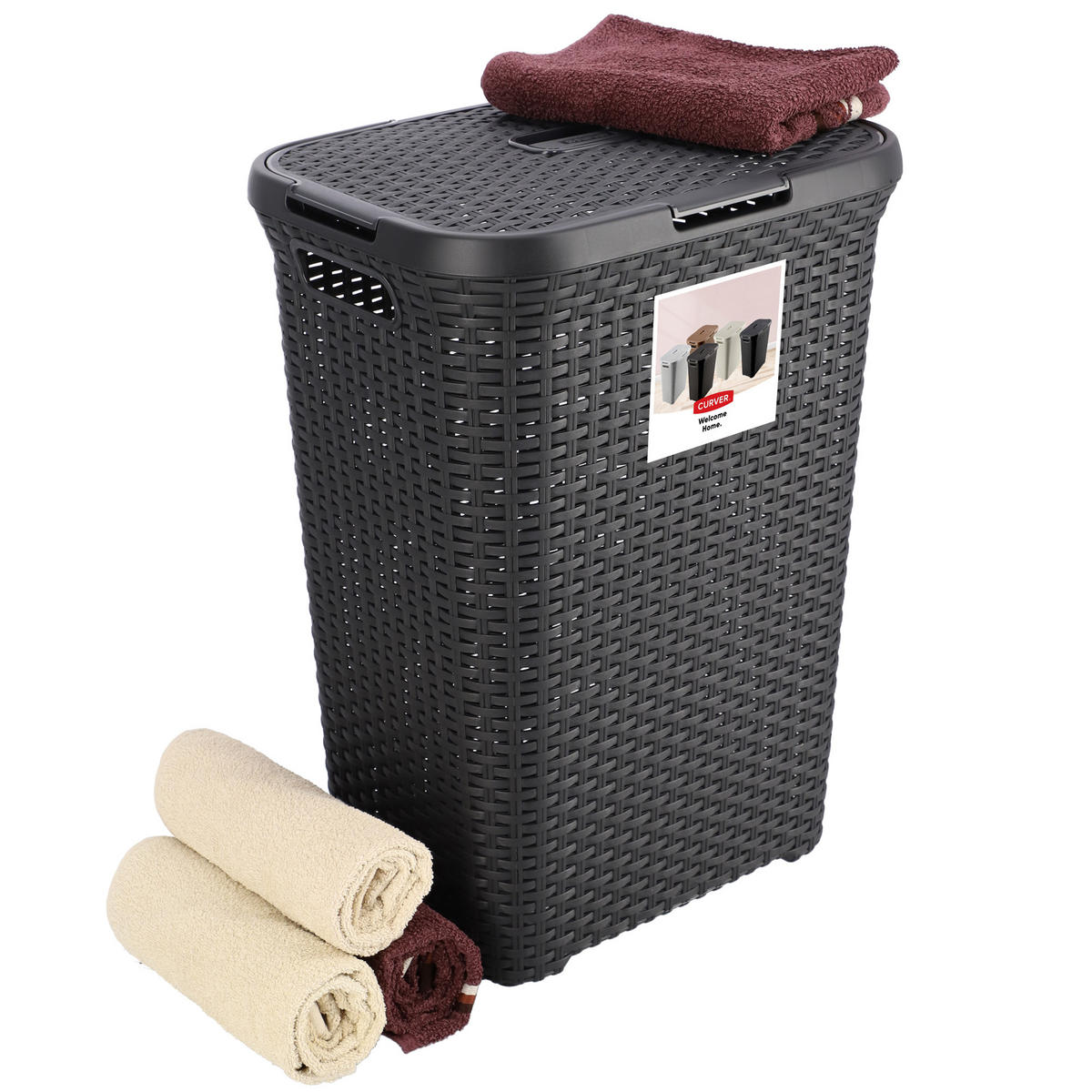 WÄSCHEKORB mit Deckel 60L - Schwarz, Kunststoff (44/61cm) - KADAX