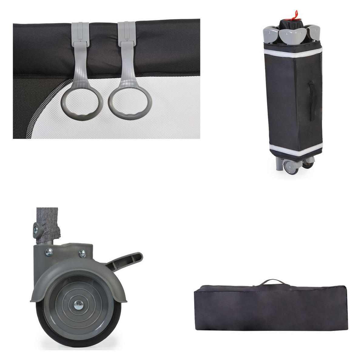 REISEBETT Skyglow 2 Ebenen schwarz Räder Matratze Seiteneingang Tasche Bremsen - Schwarz, Kunststoff (60/120cm) - Cangaroo