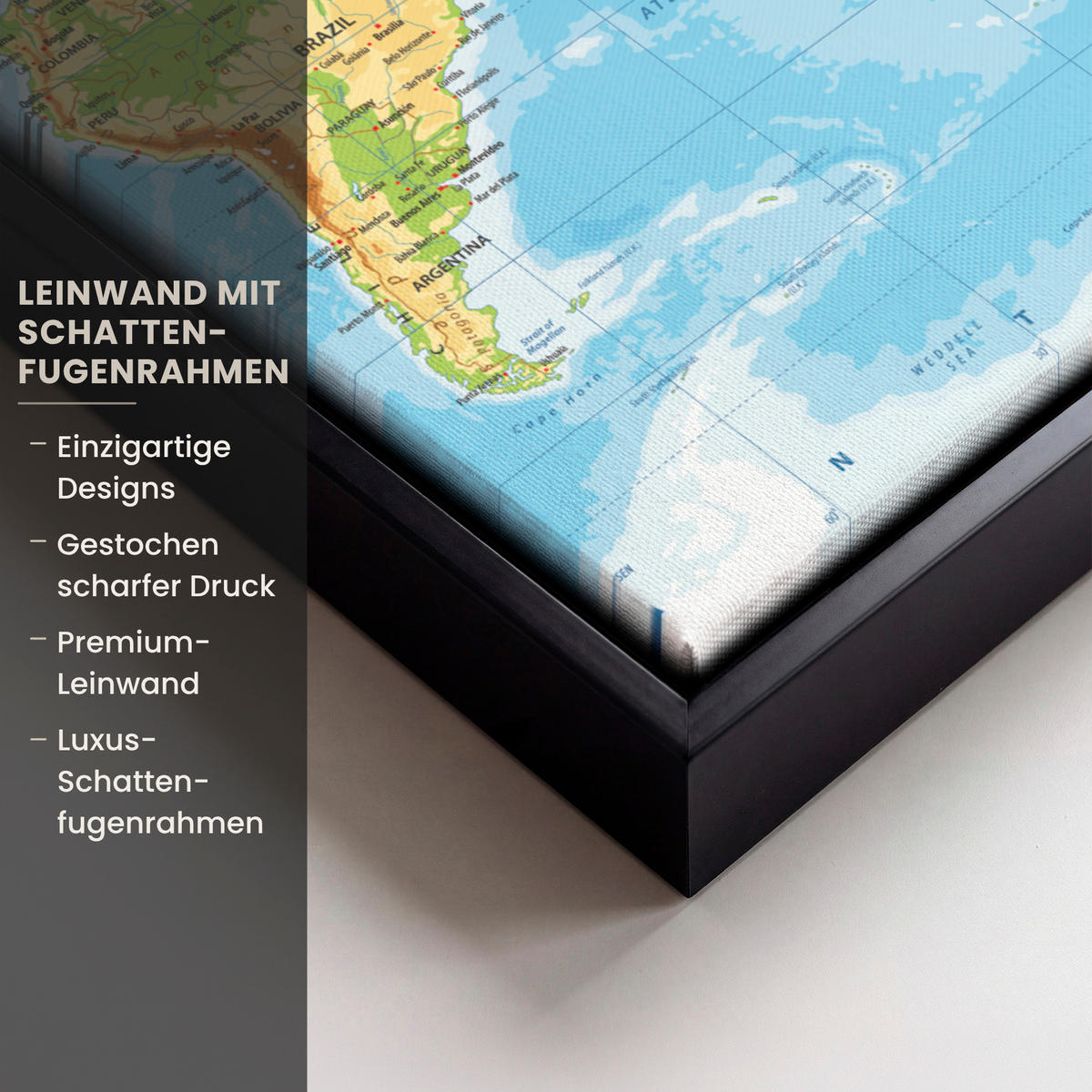 LEINWAND Bilder mit Rahmen - Weltkarte - Statistisch - Blau - Erde - Bildung - 30x40 - Blau, Textil (30/40cm) - MuchoWow