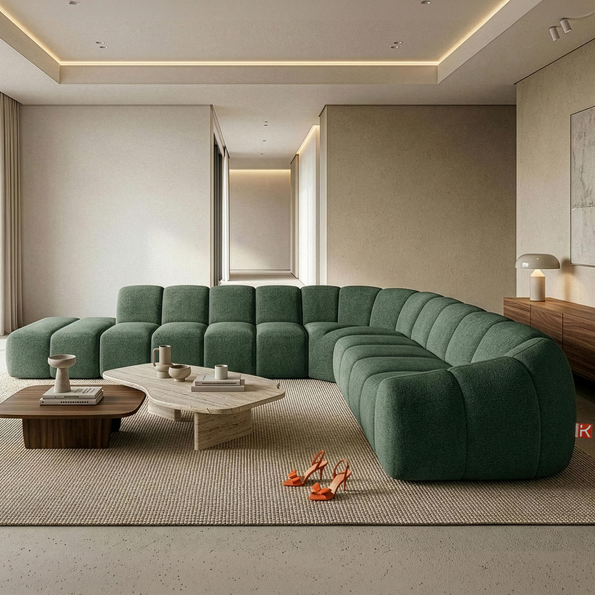 ECKSOFA LINKS FLAVA, Dunkelgrün - Dunkelgrün, Holz/Holzwerkstoff (310/354cm) - KONSIMO®