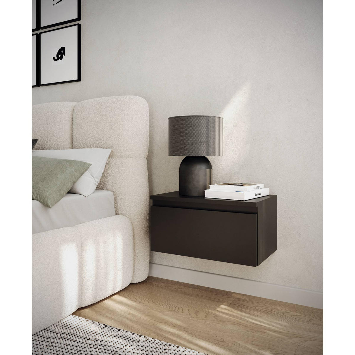 WANDNACHTTISCH Bemmi Schwarz 49 cm - Schwarz, Holzwerkstoff (48.4/25.4/31.8cm) - Selsey