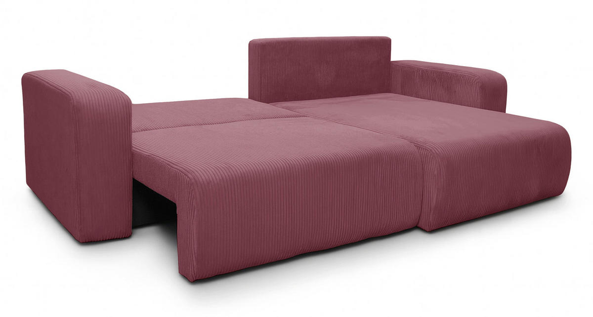 ECKSOFA mit Schlaffunktion Nellio L-Form universal mit Bettkasten Lachsfarben Cord - Koralle/Schwarz, Kunststoff/Textil (245/145cm) - Homebook