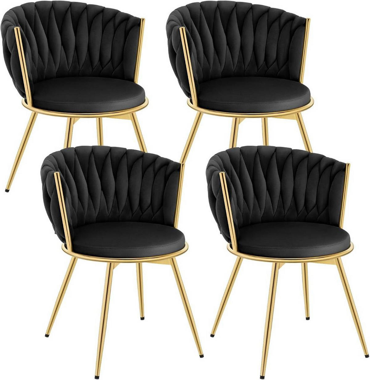 ESSZIMMERSTUHL 4er Set, drehbar, Samt, Schwarz - Goldfarben/Schwarz, Textil/Metall (60.5/78/59.5cm) - Woltu