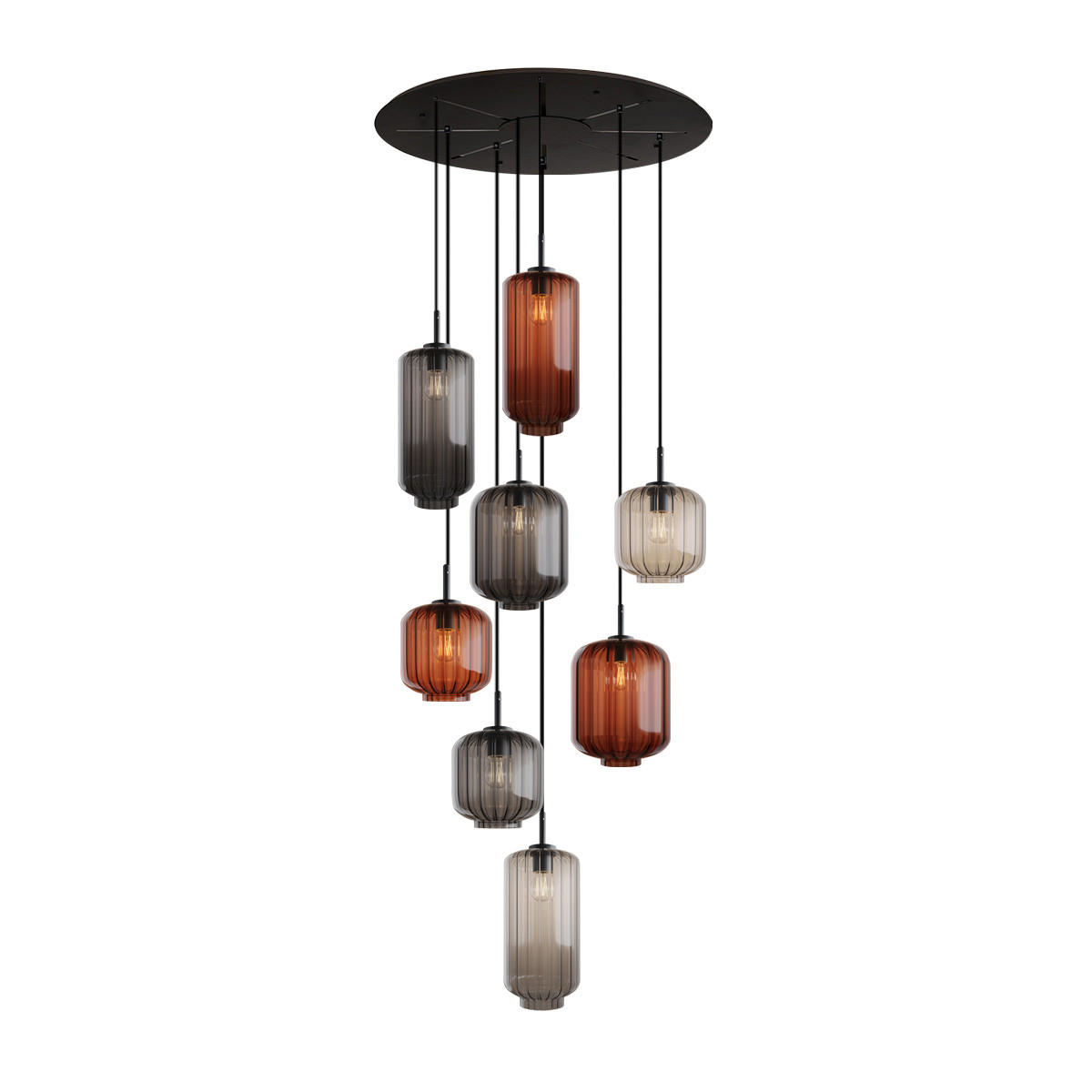 GALERIELEUCHTE Velo 8-flammig Mehrfarbig Ø 18/20/25cm - Multicolor/Schwarz, Glas (25/25/27cm) - s.luce