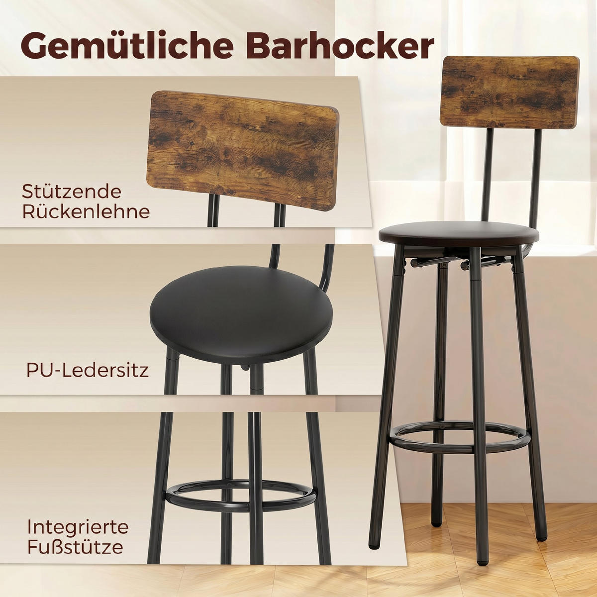 BARTISCH-SET Spanplatte Rustikal Braun - Braun, Metall (60/91/60cm) - HOMCOM