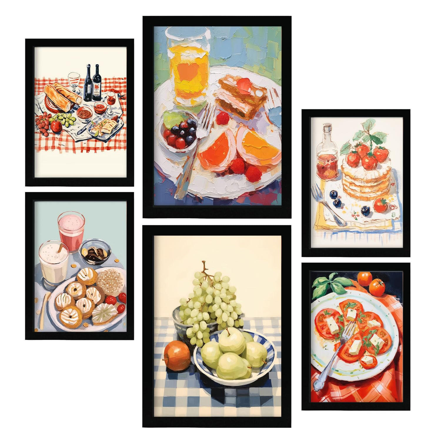 POSTER Set Mit 6 Picknick In Foodies A3 & A4 Schwarzer Rahmen - Schwarz, Papier (29/3cm) - Nacnic