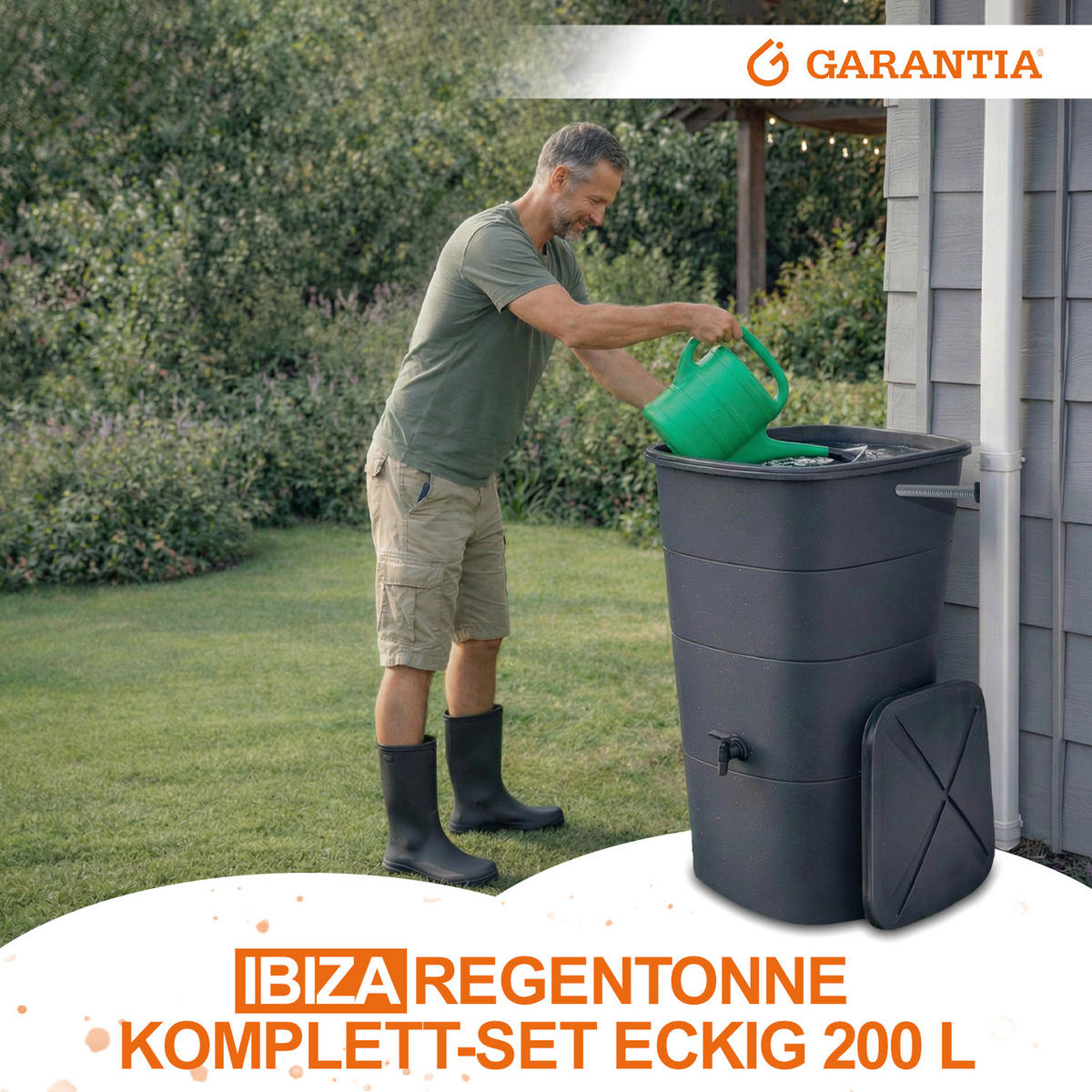 GARANTIA REGENTONNE Komplett-Set eckig 200 L, graphite grey inkl. Hahn ...