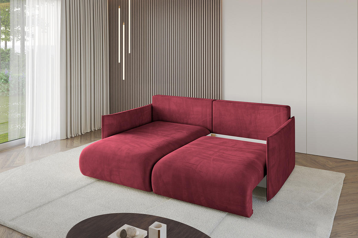 ECKSOFA mit Schlaffunktion und Bettkasten ONESK-L 208x165x40 Bordeauxrot Velours - Bordeaux, Holzwerkstoff/Kunststoff (208/165cm) - ALTDECOR