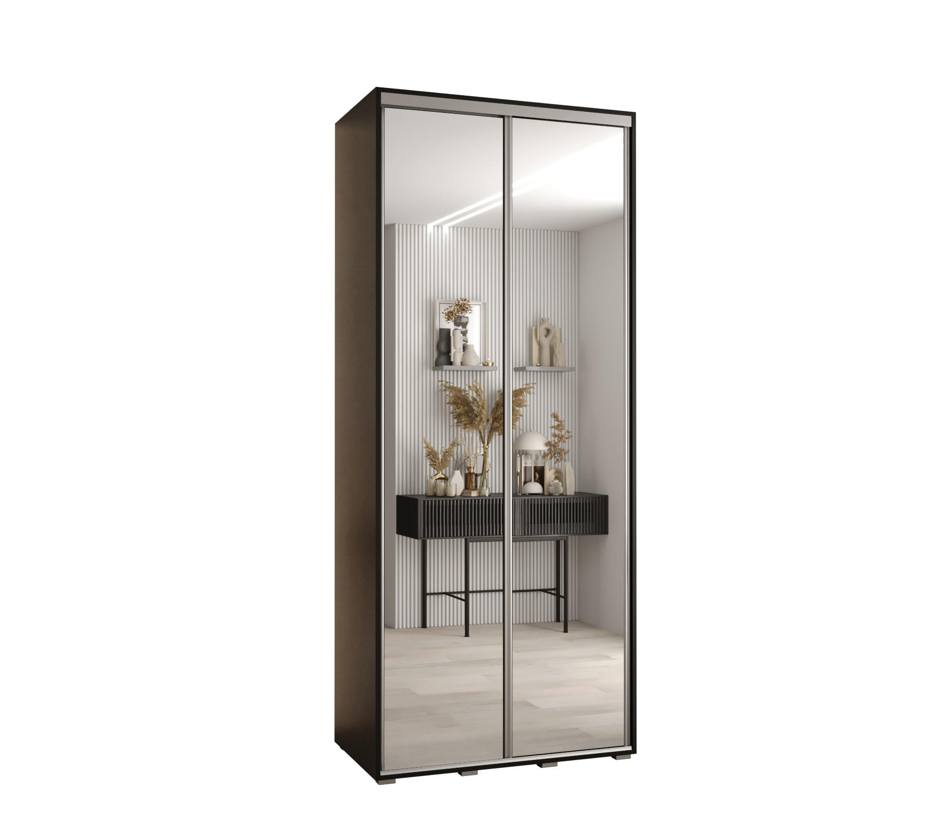 Abiks Möbel Schwebetürenschrank Schwarz, Silber 110x235x45 cm
