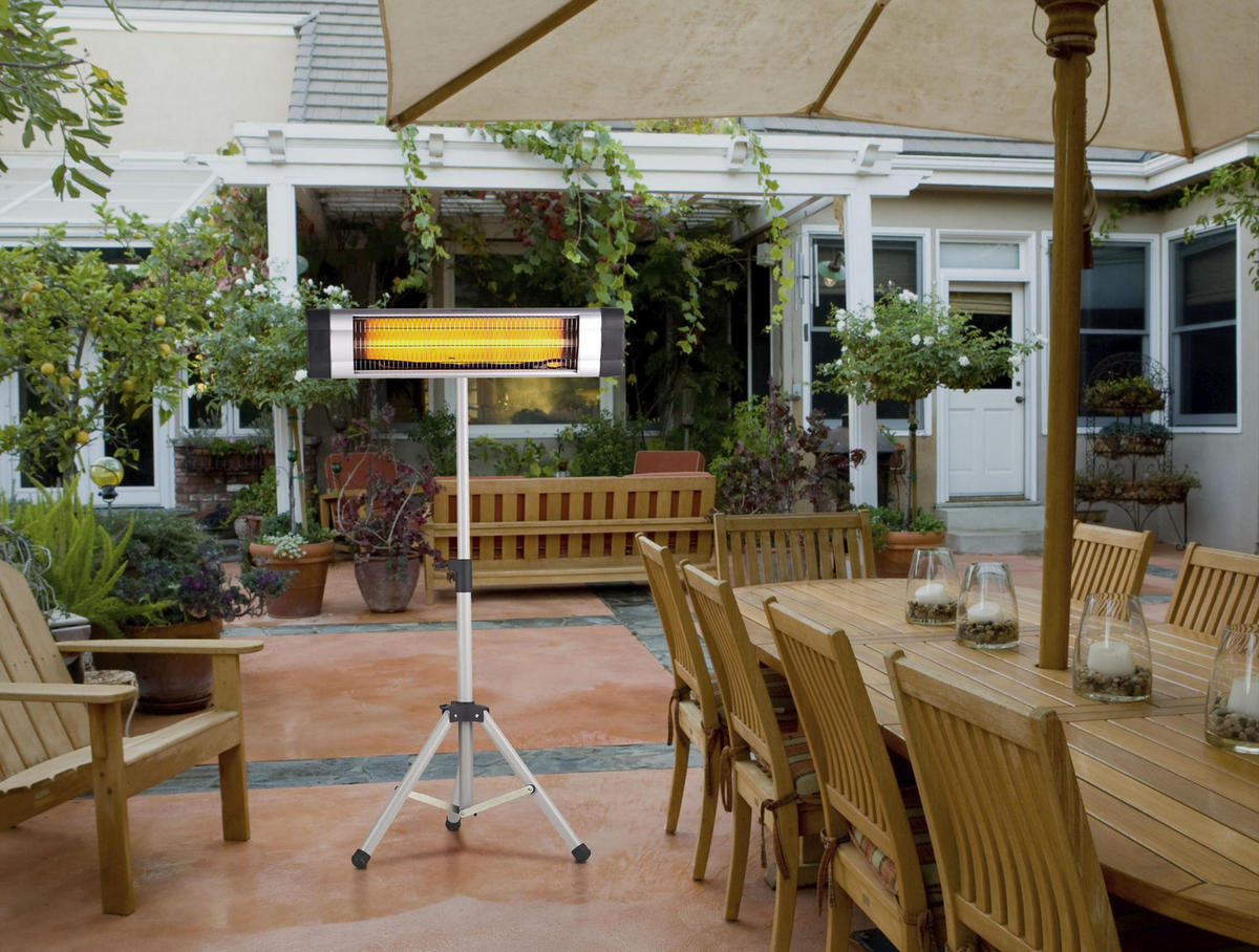 HALOGEN-HEIZUNG auf Standfuß Silber outdoortauglich und höhenverstellbar 3000 W - Silberfarben, Kunststoff/Metall (101/180/70cm) - Purline