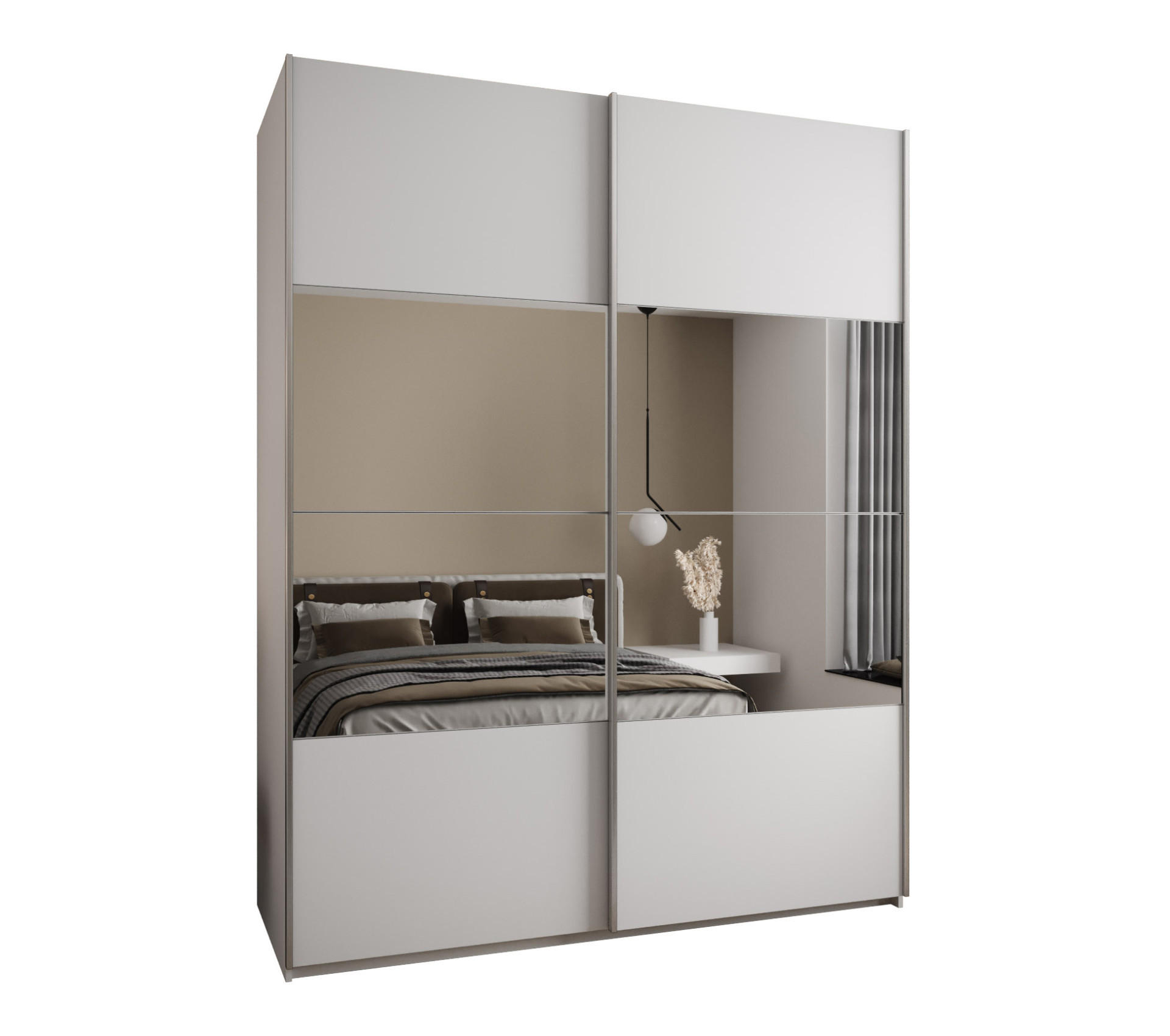 Abiks Möbel SCHWEBETÜRENSCHRANK Weiß, Weiß, Silber 200cm × 64cm × 245cm