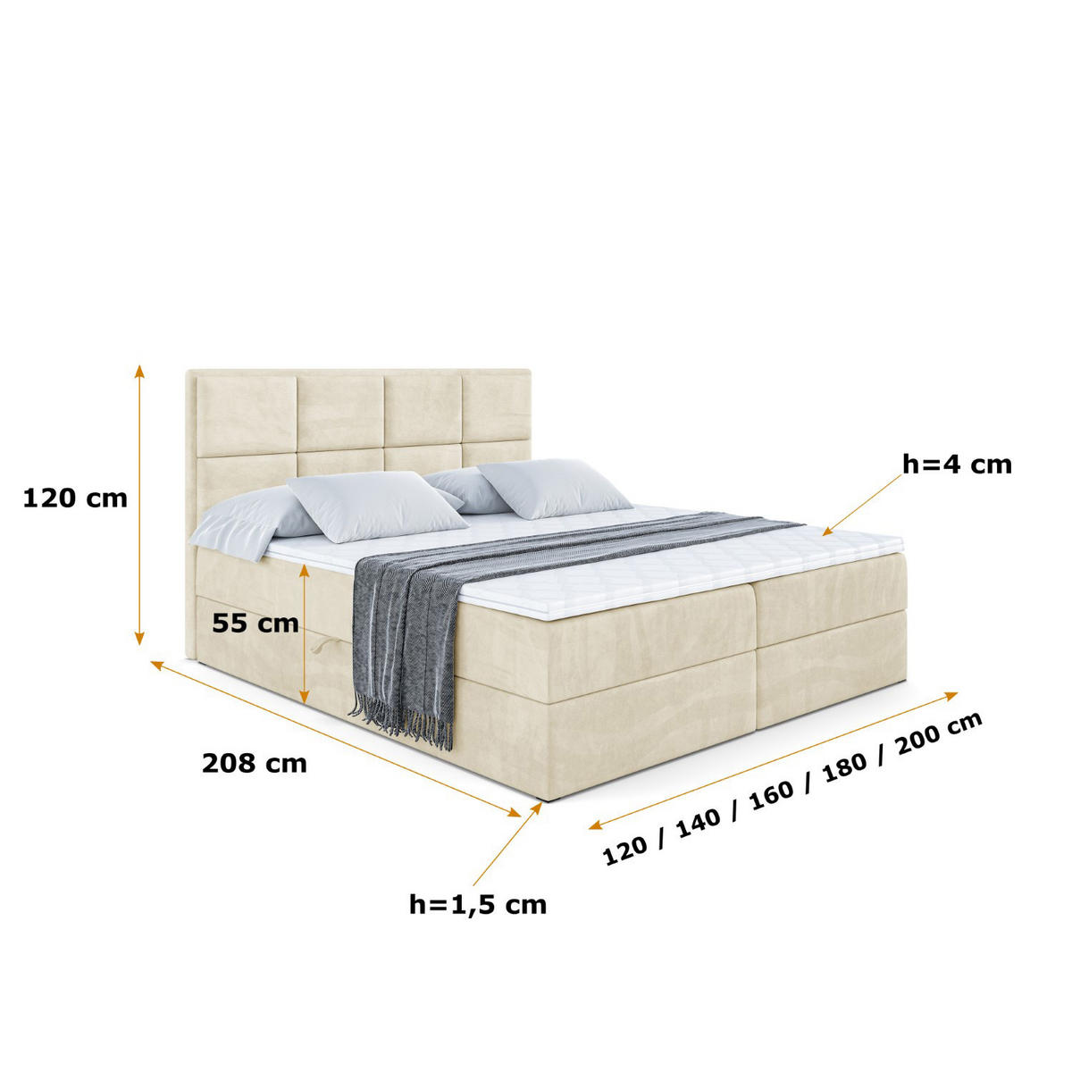 BOXBETT mit Matratze H4 und Lattenrost - NOVA - 120x200 - H4 - Beige - Beige, Holzwerkstoff (120/200cm) - ALTDECOR