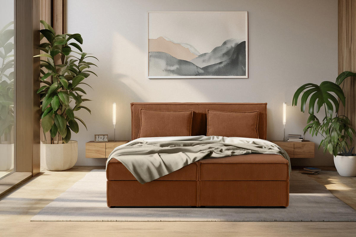 BOXSPRINGBETT ROTI mit Stauraum, orange - Schwarz/Orange, Holz/Holzwerkstoff (160/200cm) - KONSIMO®