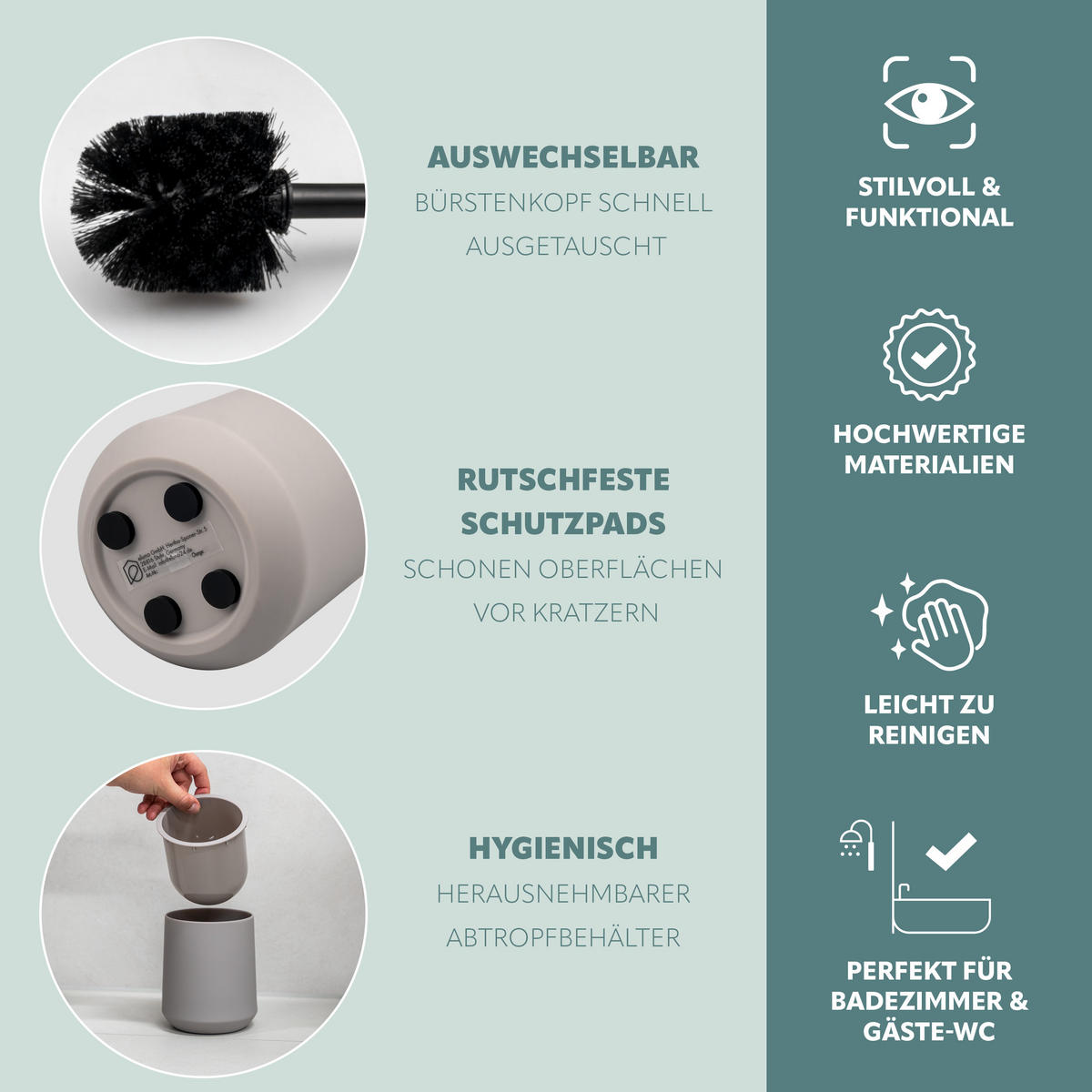 BAD-ACCESSOIRES-SET TESERO, Soft-Touch, taupe - Taupe, Kunststoff (22.5/25.5/25cm) - eluno