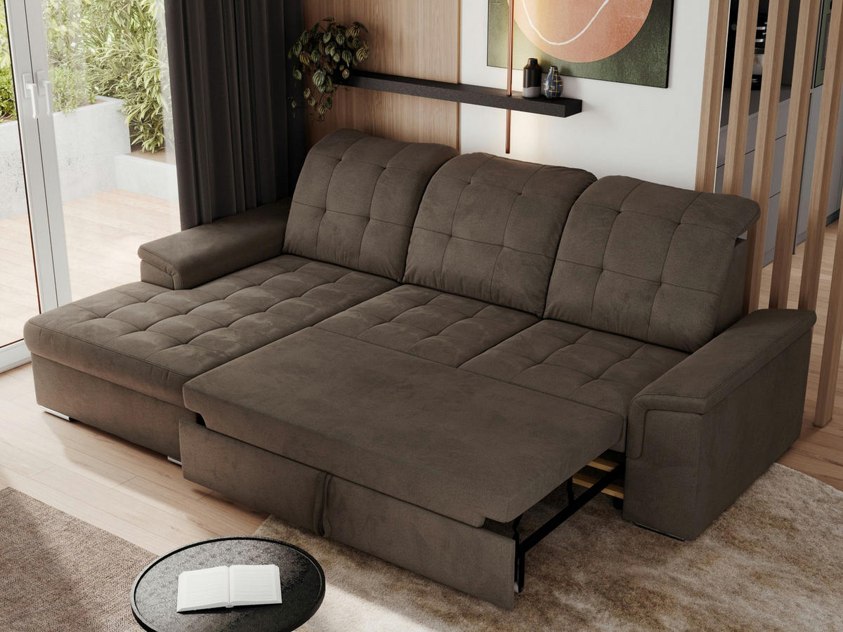 ECKSOFA MADRITO L - Braun Velorus - Links - Silberfarben/Braun, Textil/Metall (160/256cm)