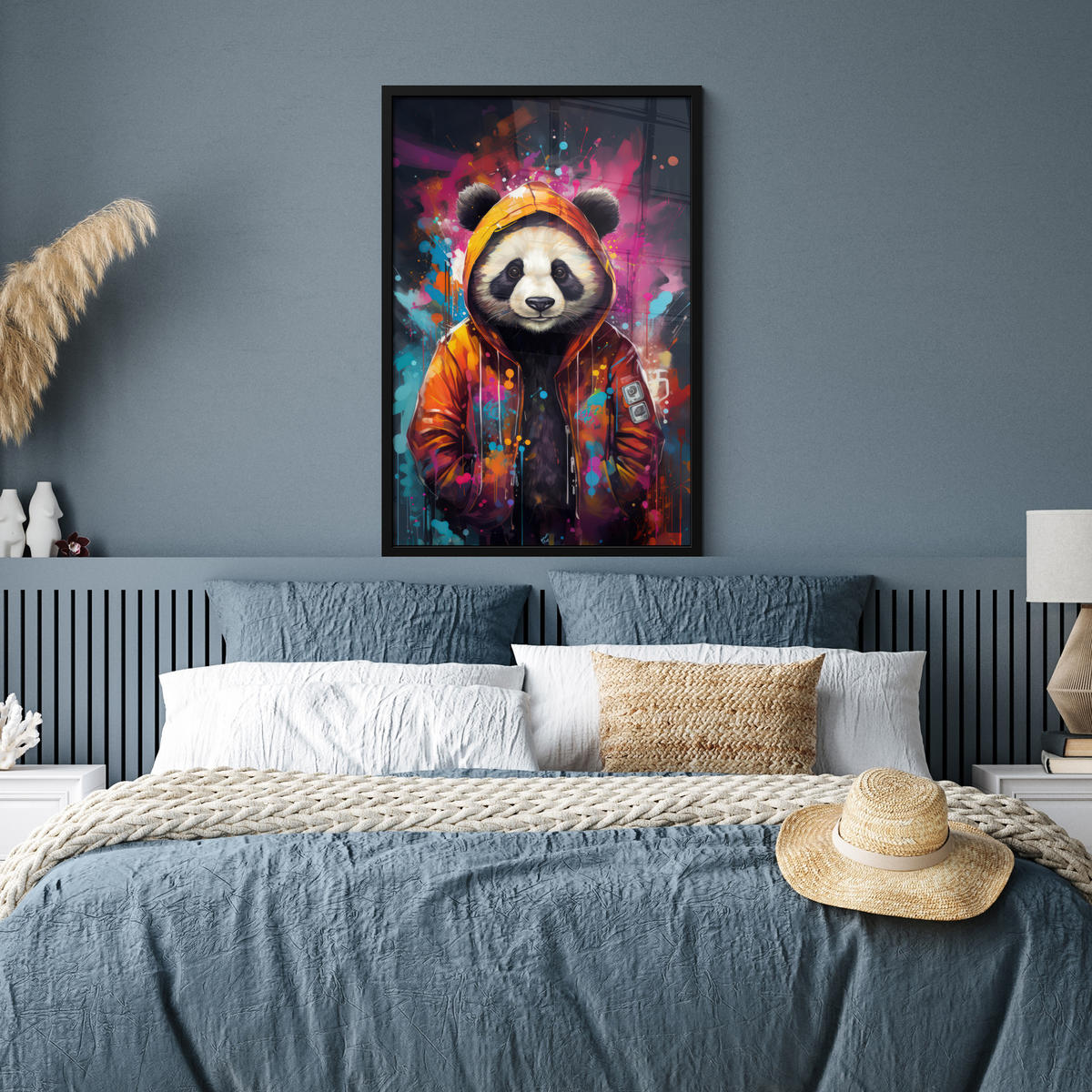 POSTER MIT RAHMENGERAHMTES BILD Panda - Jacke - Graffiti - Orange 60x90 cm - Orange, Papier (60/90cm) - MuchoWow