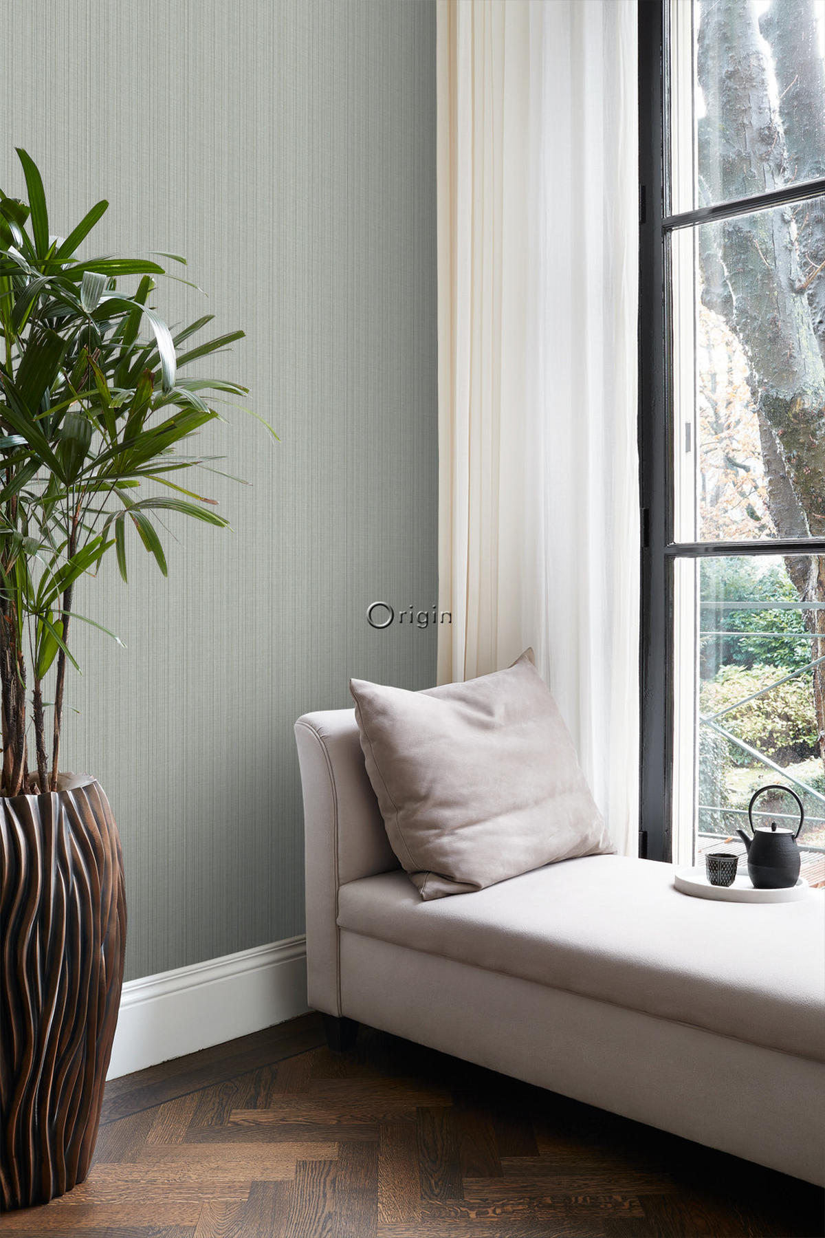 TAPETE Gewebeoptik 53 cm x 10.05 m - Grün, Papier (53/1000cm) - Origin Wallcoverings