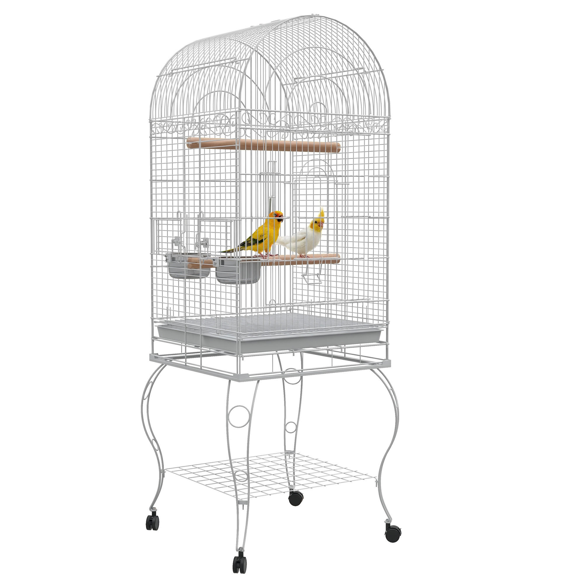 VOGELKÄFIG DE-17819 auf Rollen mit Ablage & Edelstahlnäpfen Weiß - Weiß, Metall (51/153/51cm) - ComfortXL