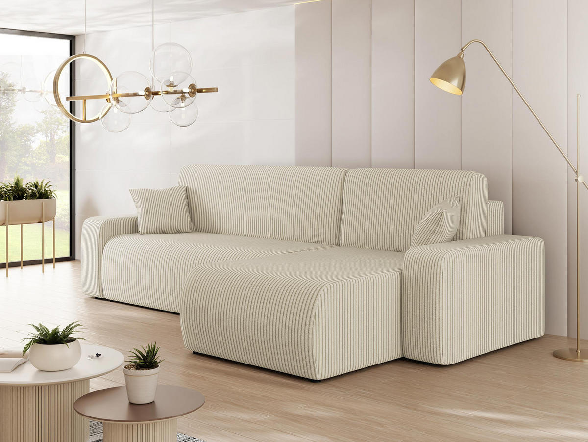 ECKSOFA Piano L Cord - Creme/Schwarz, Holz/Kunststoff (244/145cm) - MIRJAN24