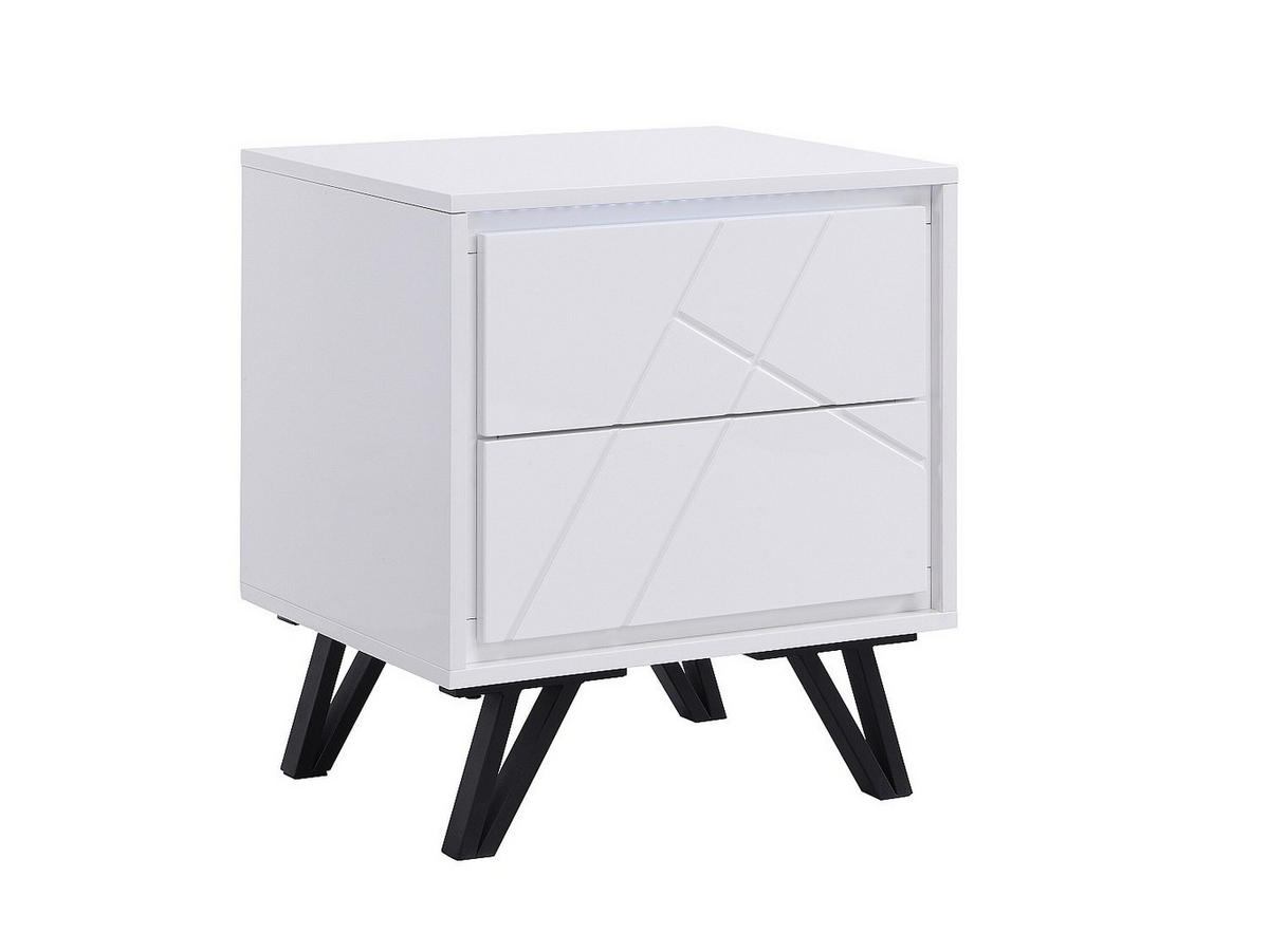 2ER-SET Nachttische mit 2 Schubladen & LED-Beleuchtung - MDF - Weiß lackiert - SALIANO - Weiß, Holz (48/55/40cm) - Vente-Unique