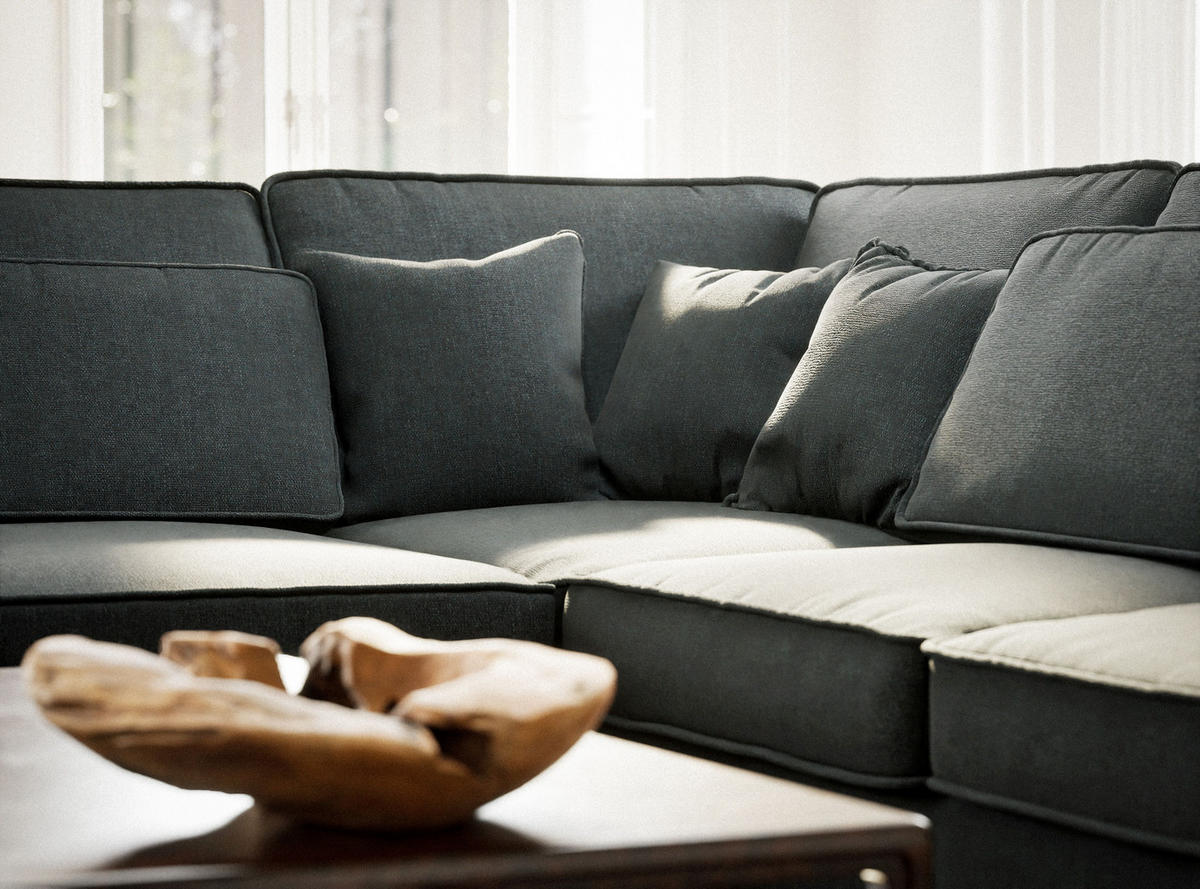 ECKSOFA Kirou Türkis Webstoff - Links Seite - Türkis/Schwarz, Holz/Holzwerkstoff (225/311cm) - Maison de Reve