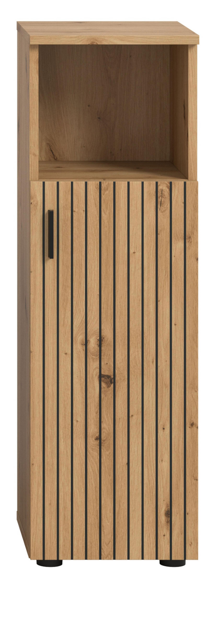 KOMMODE Eiche 30 x 95 cm, Badschrank mit Rillen - Schwarz/Eiche Artisan, Holzwerkstoff/Kunststoff (30/95/30cm) - Inn.Furn