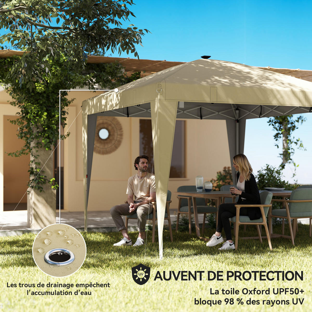 PAVILLON DE-14066 mit Beleuchtung, höhenverstellbar, Fernbedienung Creme - Creme, Metall (297/288/297cm) - ComfortXL