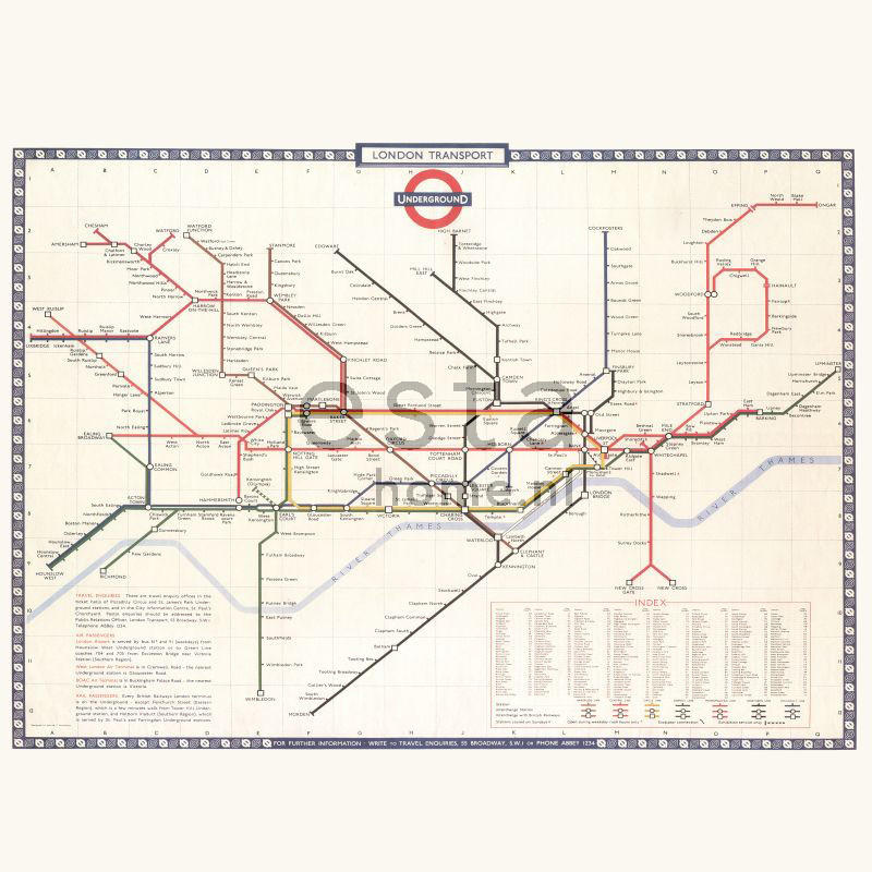 FOTOTAPETE Londoner U-Bahn-Karte 279 x 279 cm - Braun, Papier (279/279cm) - ESTAhome
