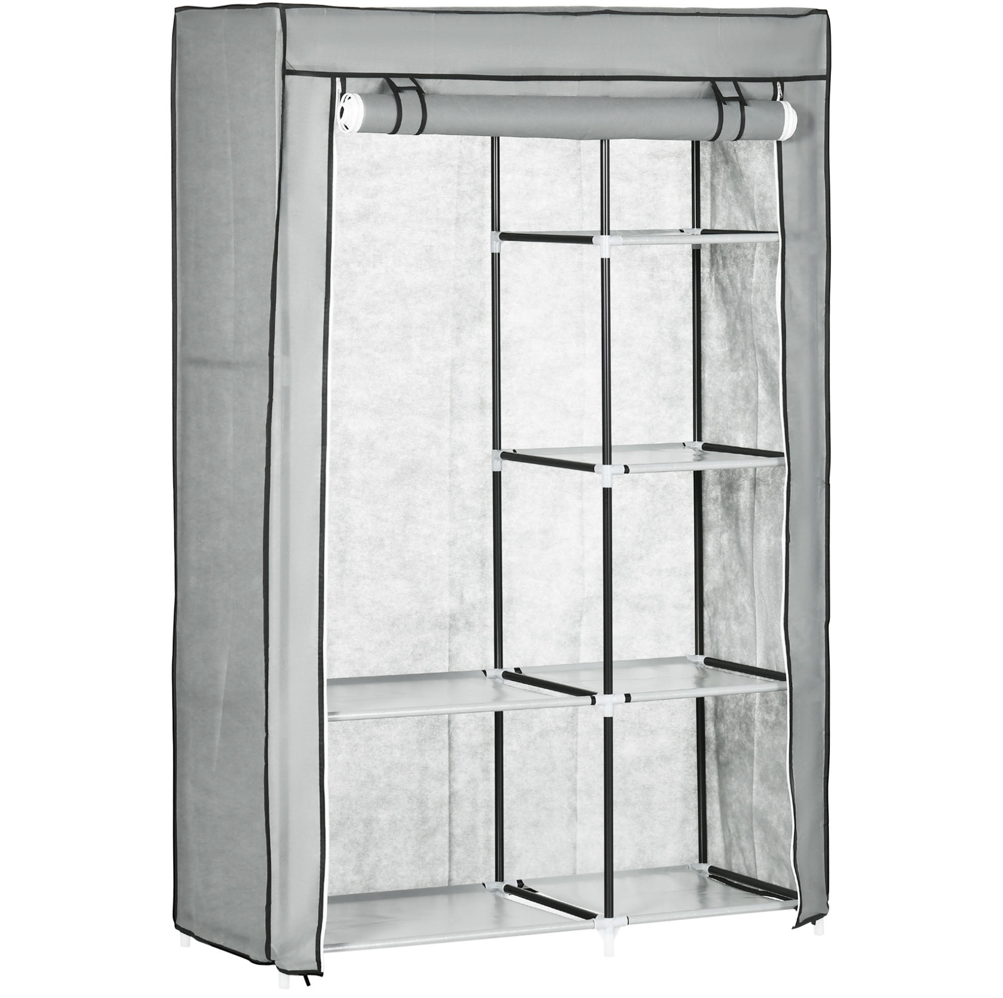KLEIDERSCHRANK 103/43/162,5 cm grau aus Stoff mit Kleiderstange und 6 Fächern - Grau, Textil (43/162.5/103cm) - OKWISH