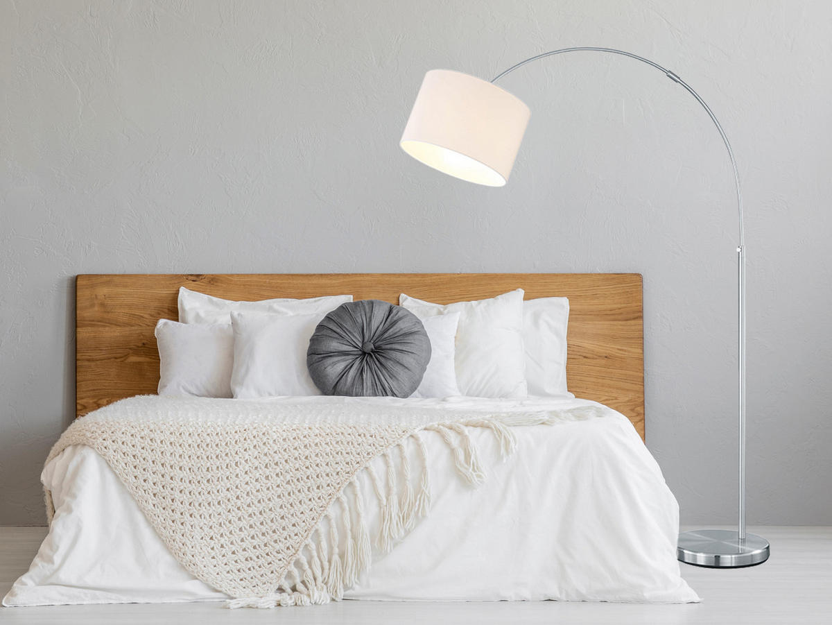 LED-BOGENLAMPE Stoffschirm Weiß Ø 30cm, höhenverstellbar - Weiß, Metall (107/30/215cm) - meineWunschleuchte