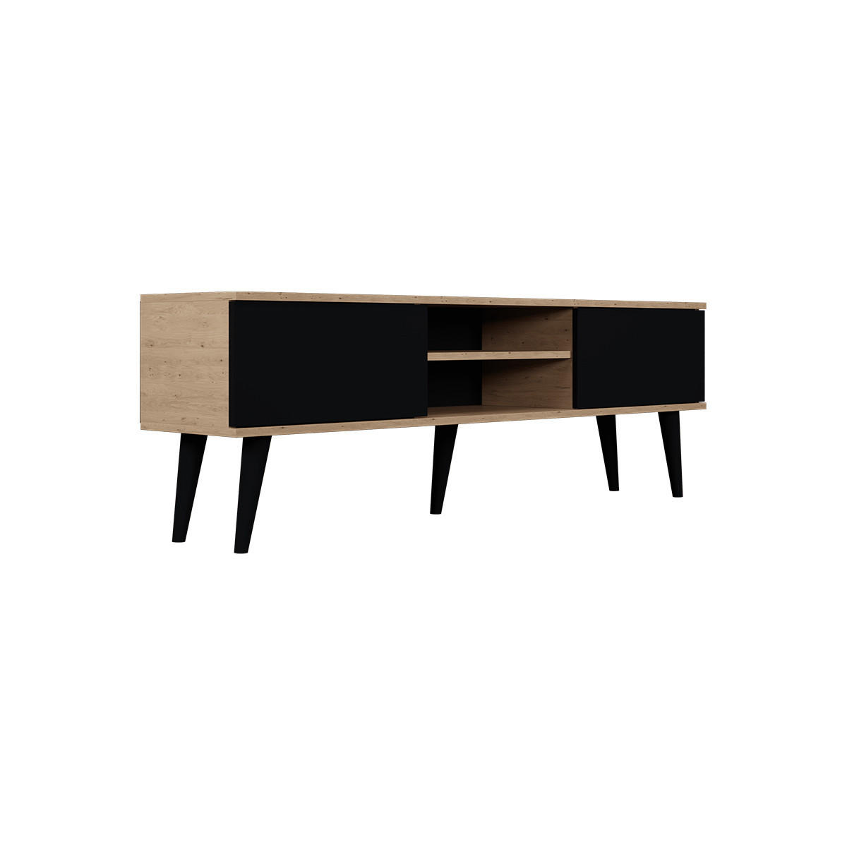TV-MÖBEL Toronto Schwarz und Holz - Schwarz, Holzwerkstoff (55/35/160cm) - Petits-meubles