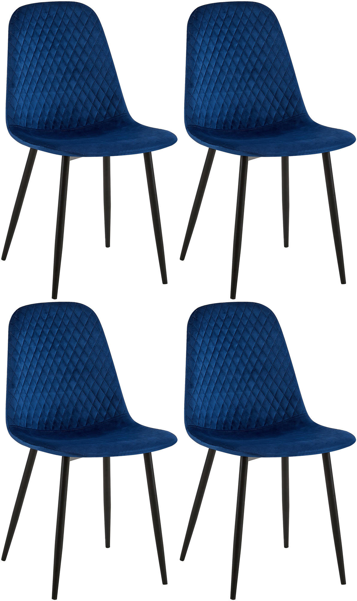 STUHL 4er Set Samt Blau - Blau/Schwarz, Textil/Metall (44/88/54cm) - CLP