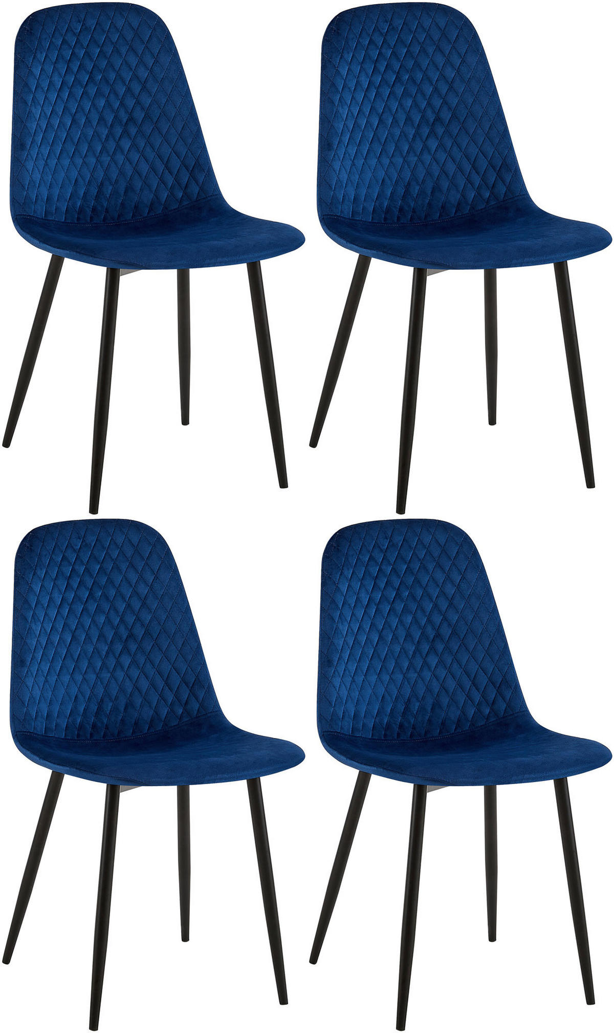 STUHL 4er Set Samt Blau - Blau/Schwarz, Textil/Metall (44/88/54cm) - CLP