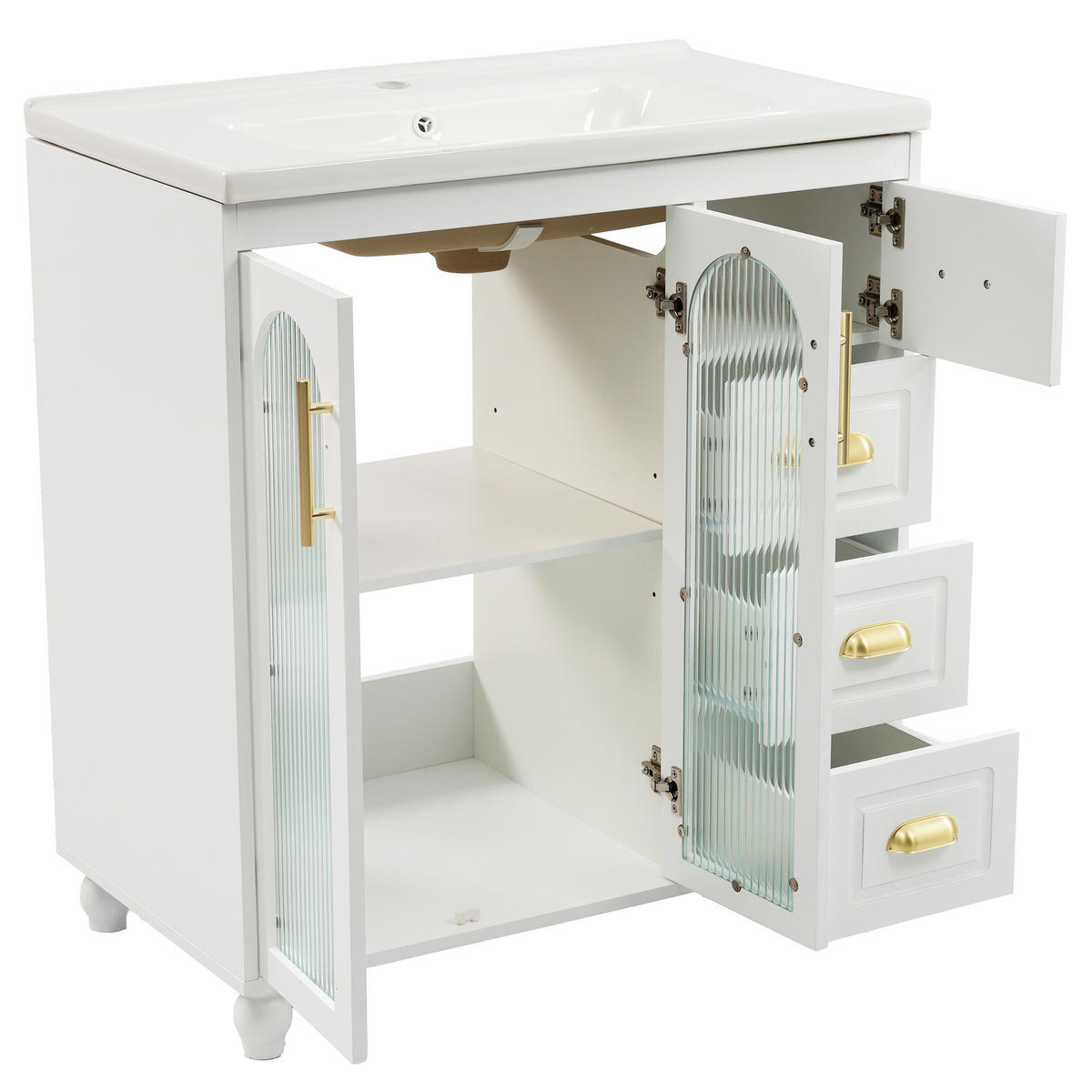 WASCHTISCH mit Unterschrank 80cm Keramikbecken Weiß - Weiß, Holzwerkstoff (80/90/47cm) - Urban Meuble
