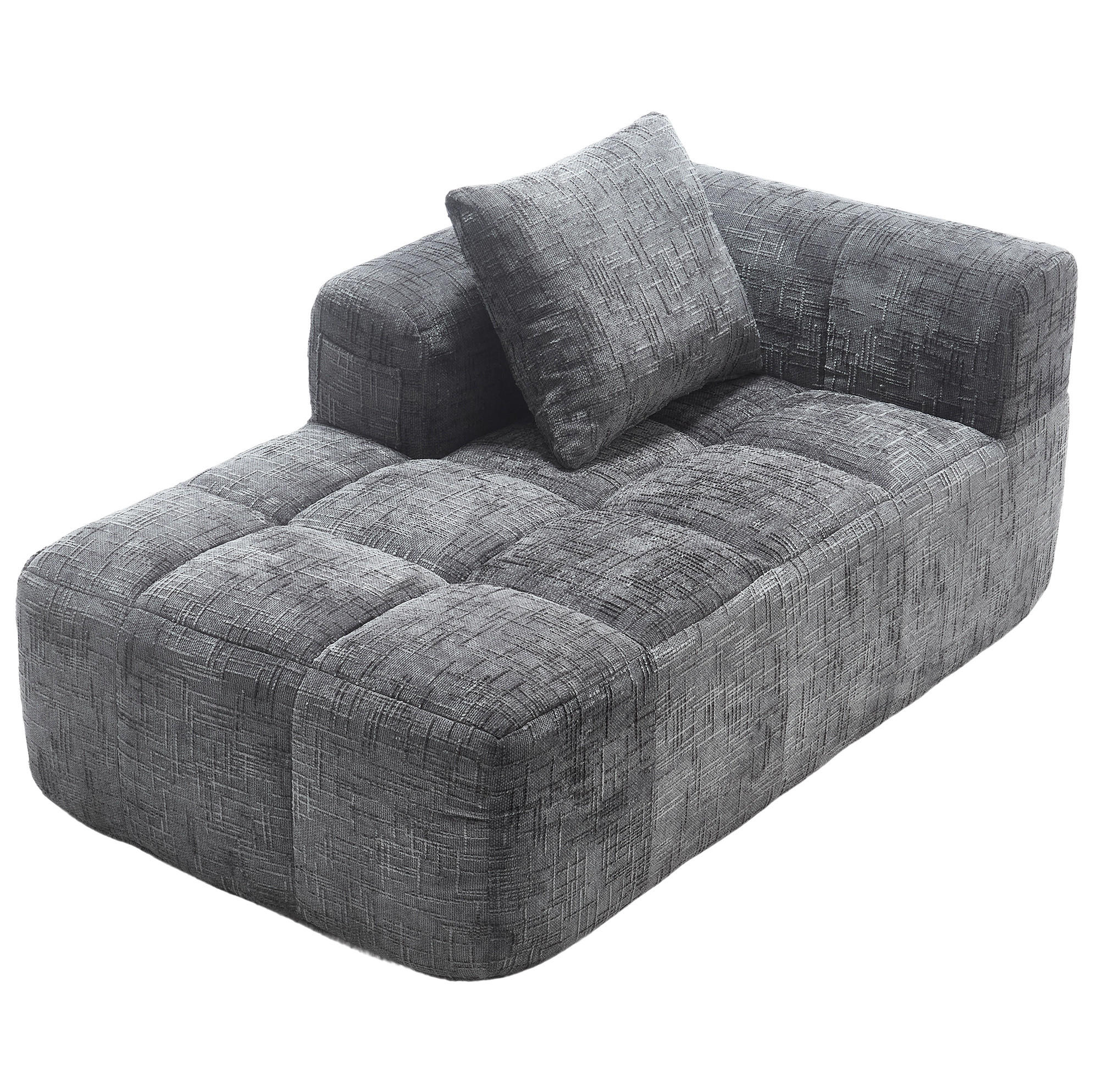 Redom LENOŠKA 158/90/60 cm s polštářem a bočními kapsami, měkký chenille potah, Šedá