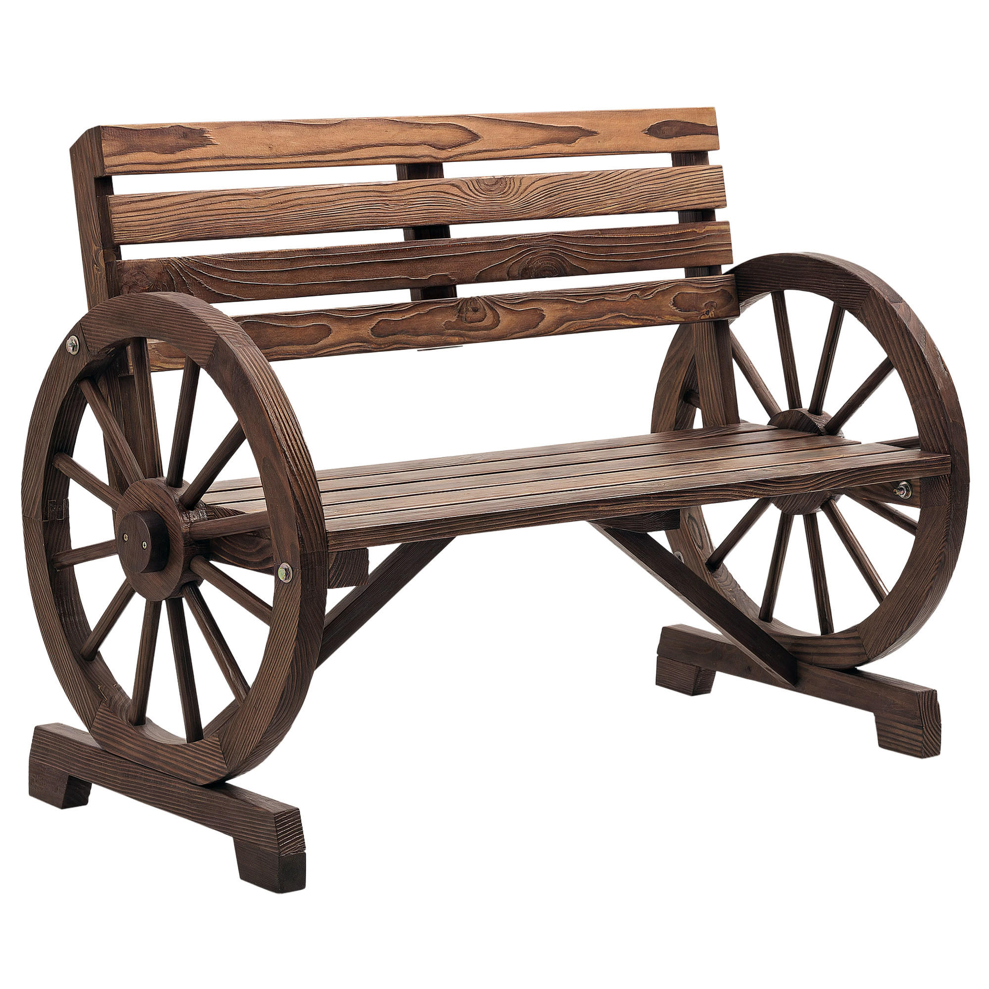 GARTENBANK DE-08341 Wagenrad-Design 2-Sitzer Dunkelbraun - Braun, Holz (105.5/79/56cm) - ComfortXL