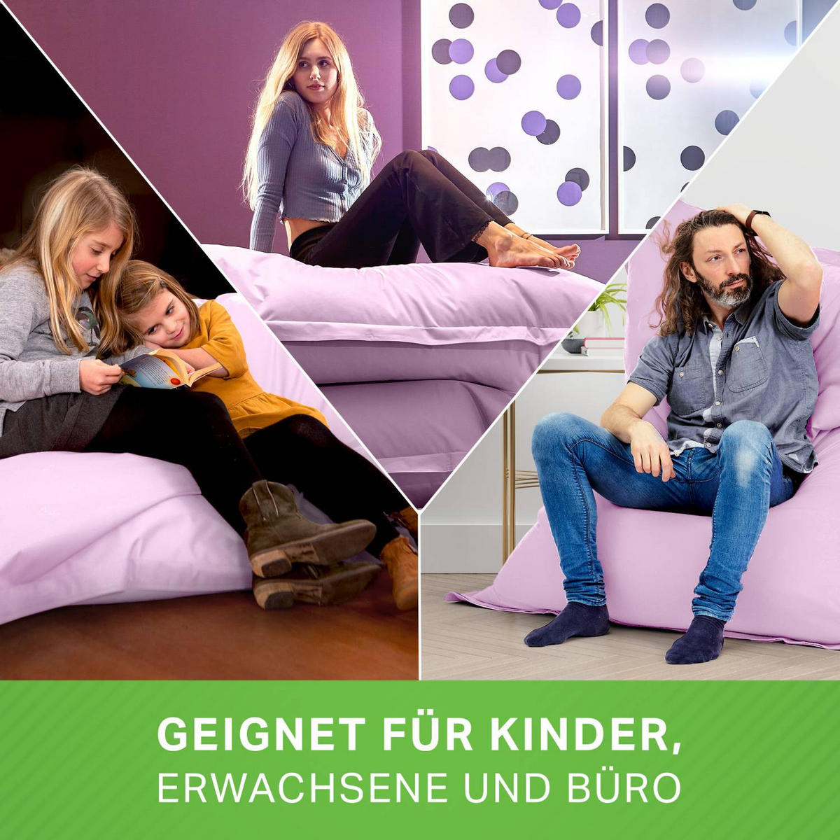 RIESEN-SITZSACK "Square" 140x180cm 380 L - Flieder, Textil (140/25/180cm) - Green Bean