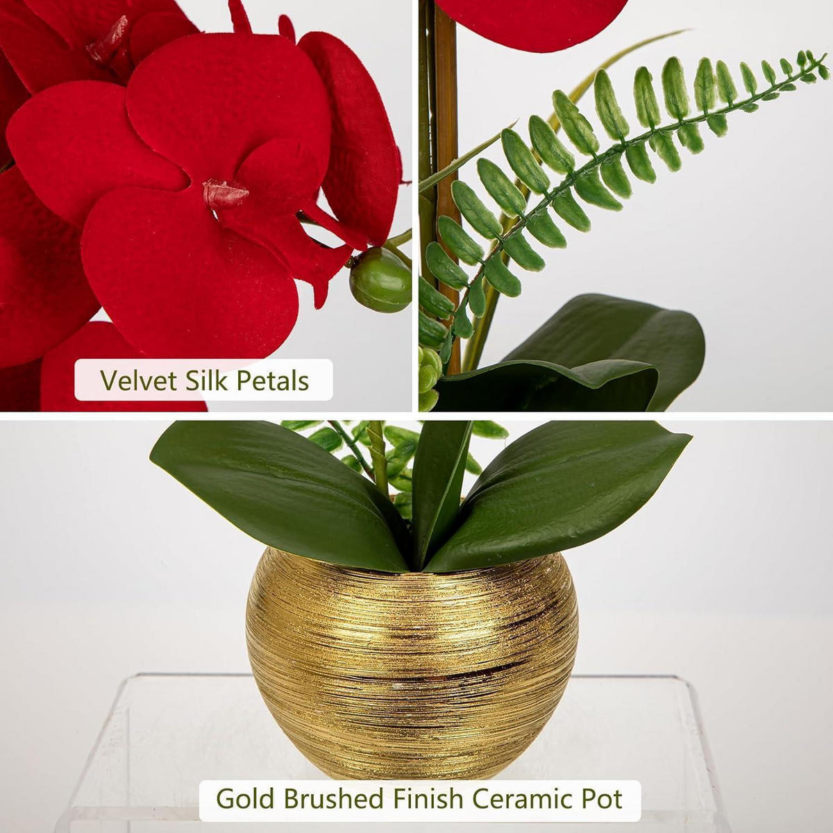 KUNSTBLUME Orchidee Phalaenopsis Rot im Keramiktopf 33 cm - Rot, Keramik (33cm)