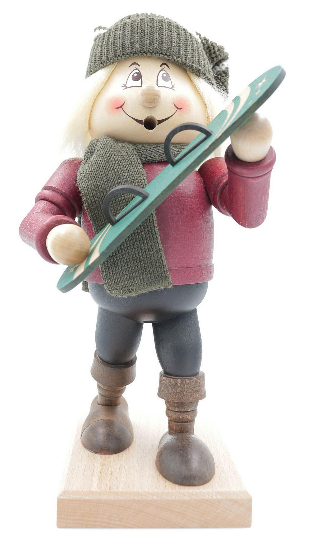 RAUCHFIGUR Wichtel Snowboarder 32 cm - Multicolor, Holz (15/32/0.1cm)