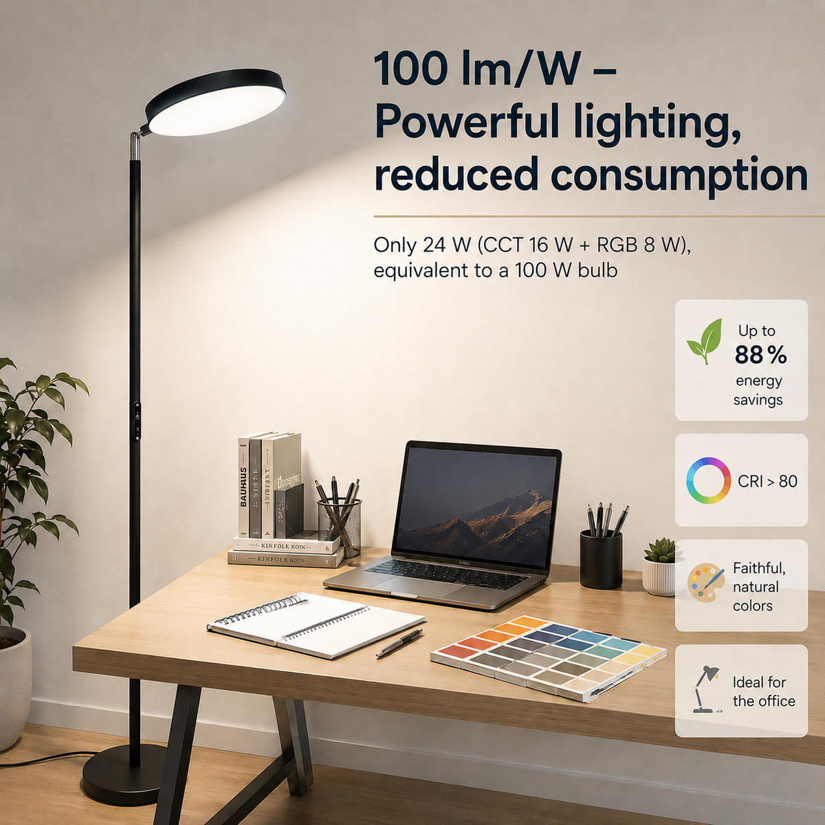 FLURLEUCHTE FL1081 RGB CCT LED 24W mit Fernbedienung - Brombeere, Metall (25/25/180cm) - LOVHAUS