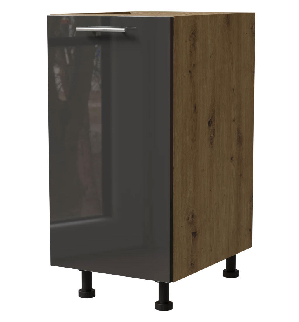 KÜCHENUNTERSCHRANK Essen D1D/40/kargo Graphit Hochglanz / Eiche Artisan Matt 40 / 50 / 82cm - Graphitfarben/Eiche Artisan, Holz/Holzwerkstoff (40/82/50cm) - Feldmann-Wohnen