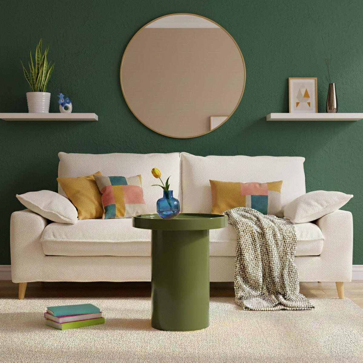 COUCHTISCH, Olivgrün - Grün, Holzwerkstoff (40/40/51cm) - Oviala