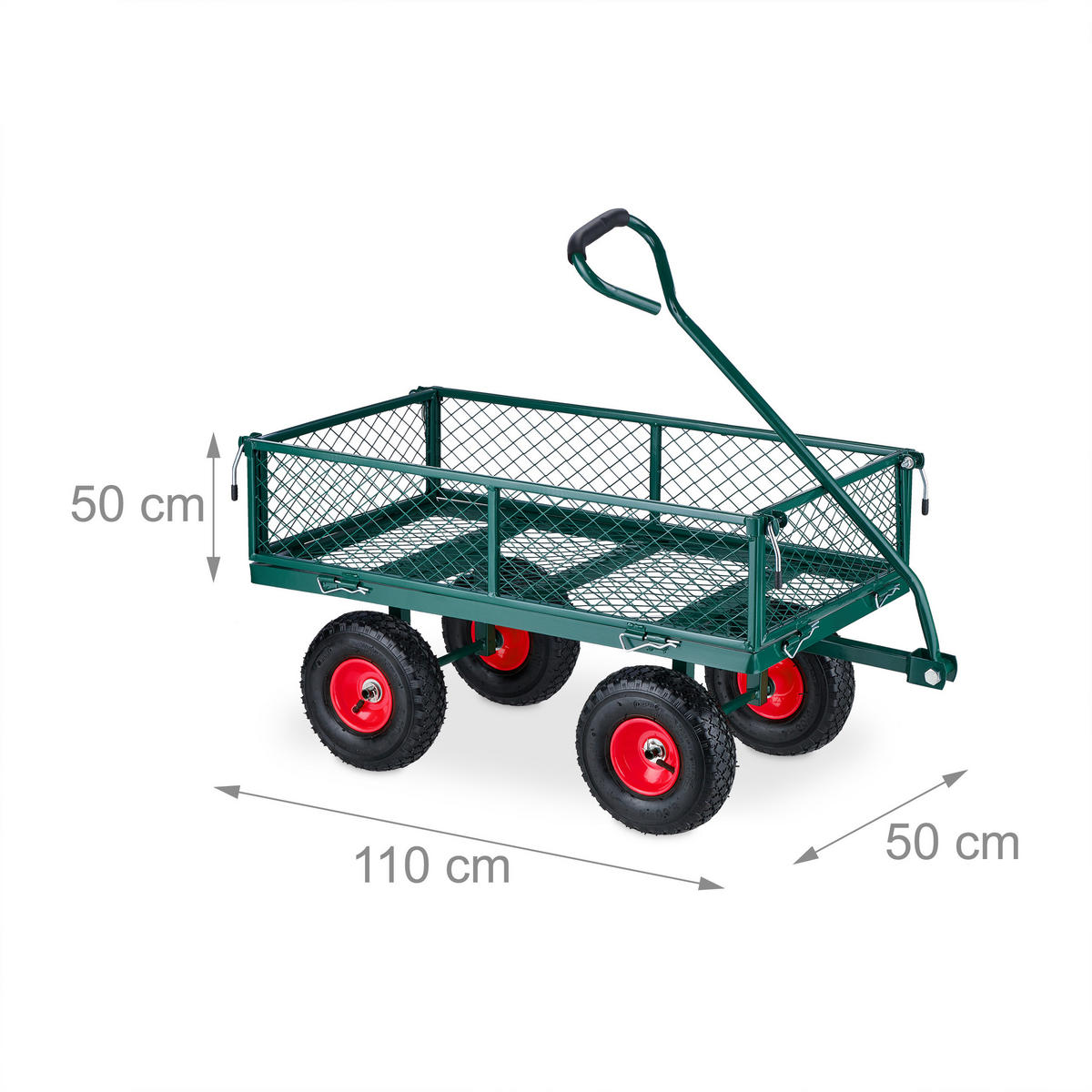 HANDWAGEN - Dunkelgrün, Kunststoff/Metall (50/50/110cm) - Relaxdays