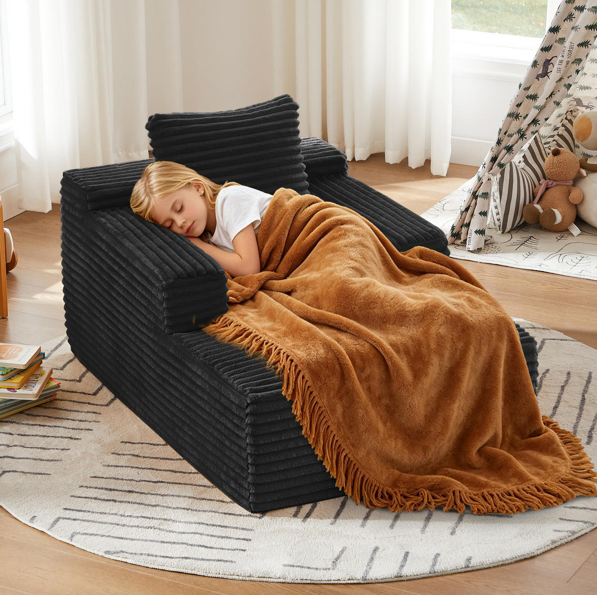 CHAISELONGUE aus Cord Schwarz - Schwarz, Kunststoff (81.03/49.78/116.84cm) - Meubliv